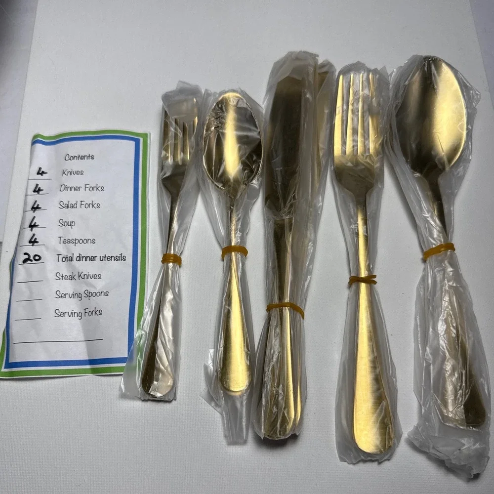 20pc Gold Flatware Set Service for 4 Gold New Stainless Steel Modern